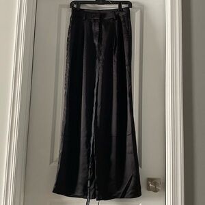 Black Satin Wide Leg Pants